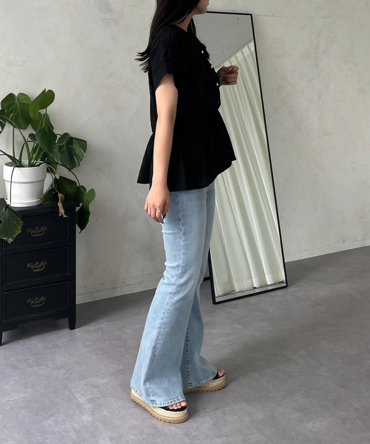 【原創LOGO貼片款】彈力喇叭牛仔褲