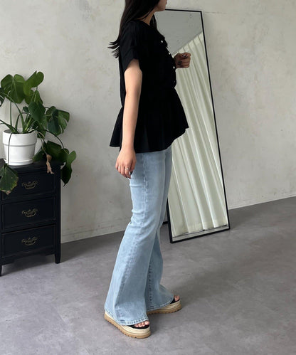 【原創LOGO貼片款】彈力喇叭牛仔褲