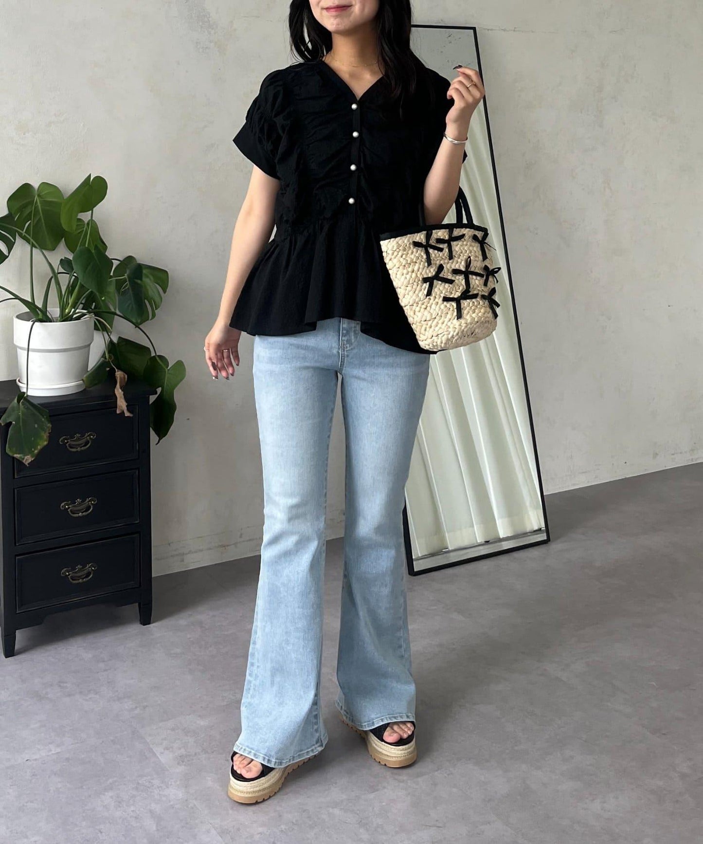 【原創LOGO貼片款】彈力喇叭牛仔褲