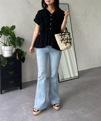 【原創LOGO貼片款】彈力喇叭牛仔褲