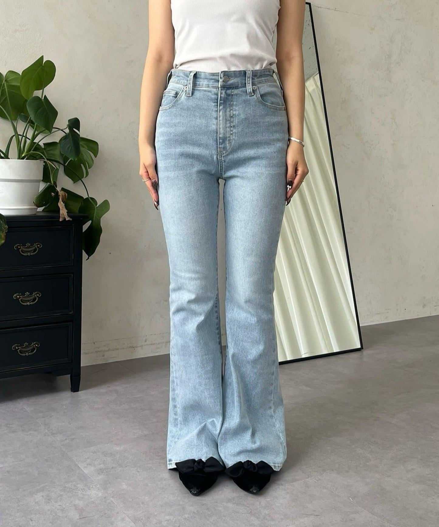 【原創LOGO貼片款】彈力喇叭牛仔褲