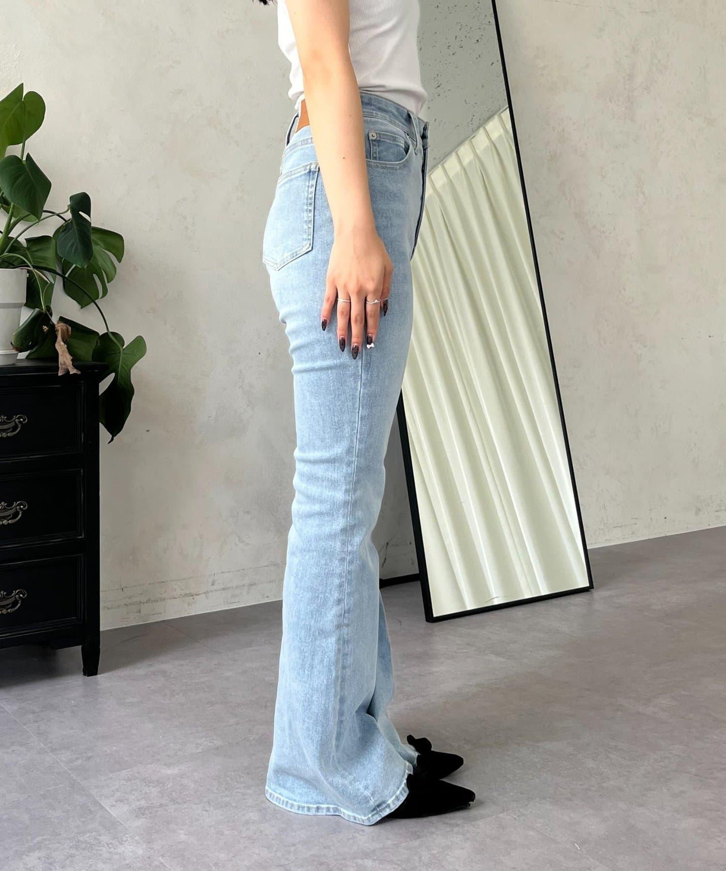 【原創LOGO貼片款】彈力喇叭牛仔褲