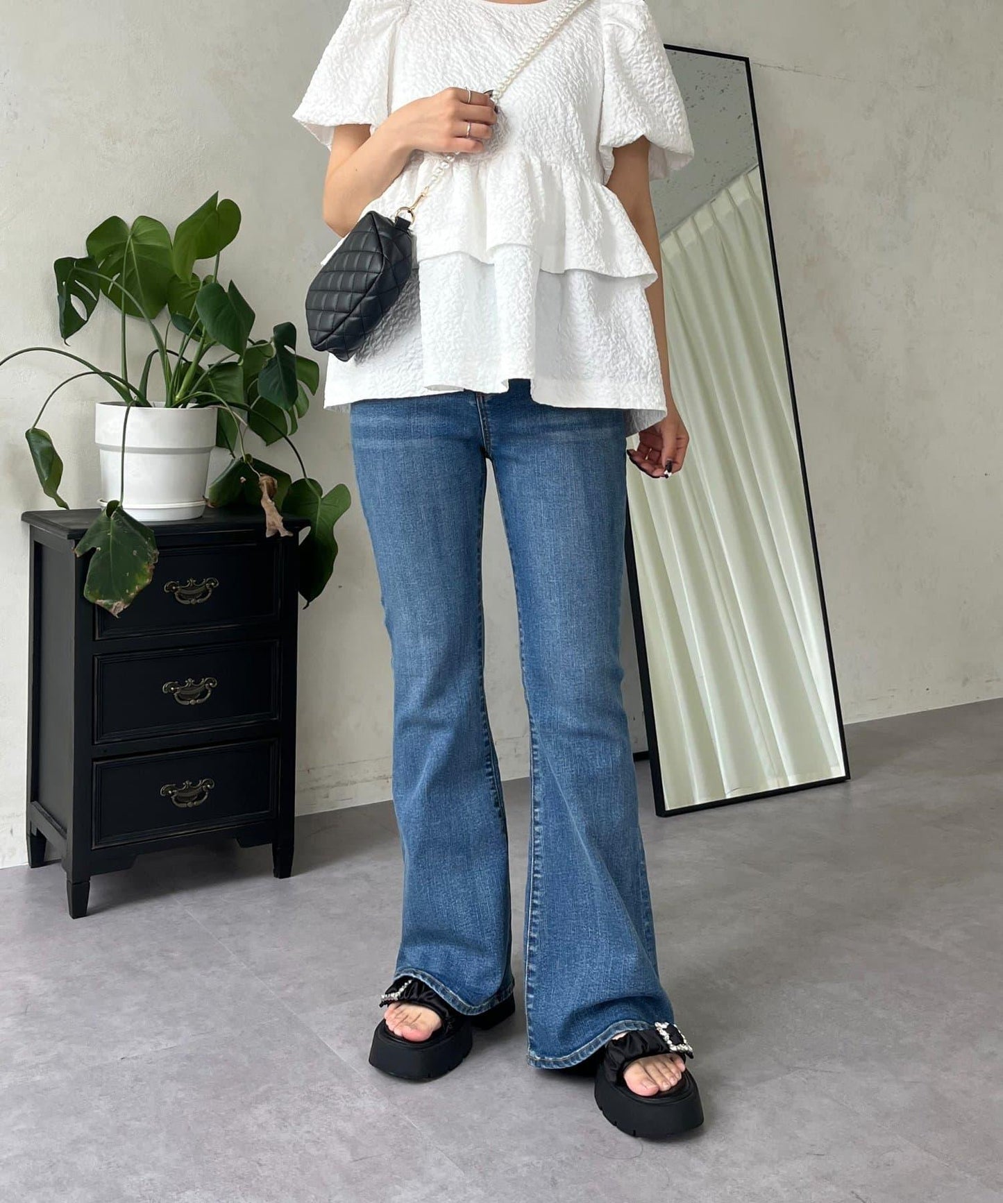 【原創LOGO貼片款】彈力喇叭牛仔褲