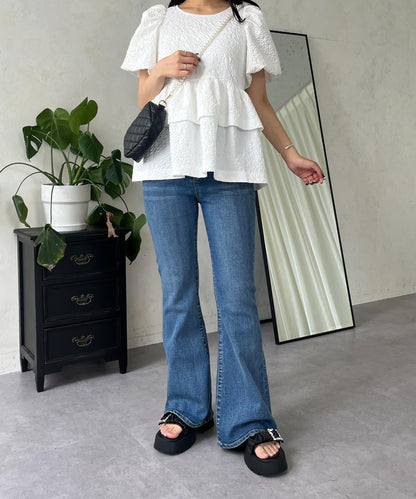 【原創LOGO貼片款】彈力喇叭牛仔褲