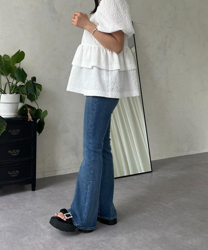 【原創LOGO貼片款】彈力喇叭牛仔褲