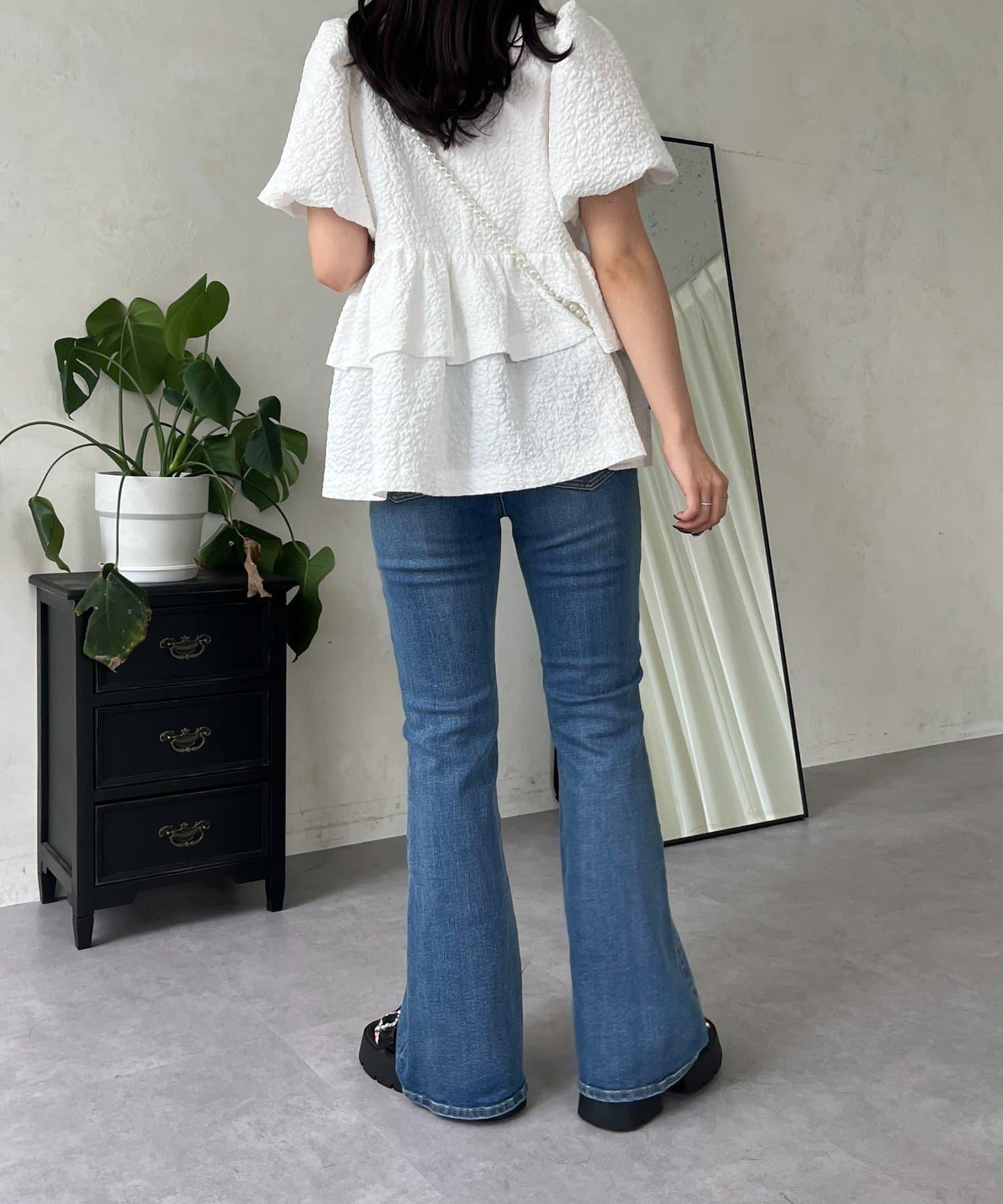 【原創LOGO貼片款】彈力喇叭牛仔褲