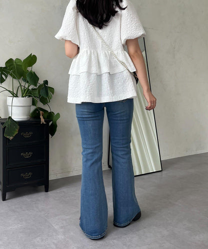 【原創LOGO貼片款】彈力喇叭牛仔褲