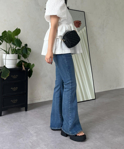 【原創LOGO貼片款】彈力喇叭牛仔褲