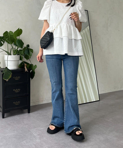 【原創LOGO貼片款】彈力喇叭牛仔褲