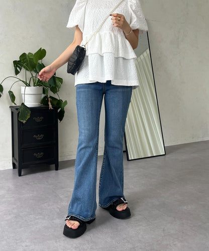 【原創LOGO貼片款】彈力喇叭牛仔褲