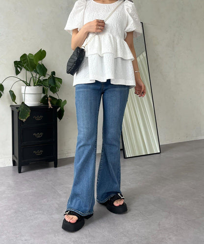 【原創LOGO貼片款】彈力喇叭牛仔褲