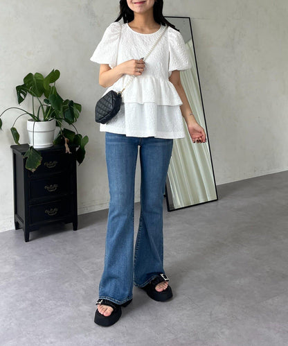 【原創LOGO貼片款】彈力喇叭牛仔褲