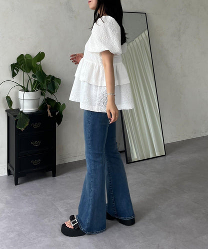 【原創LOGO貼片款】彈力喇叭牛仔褲