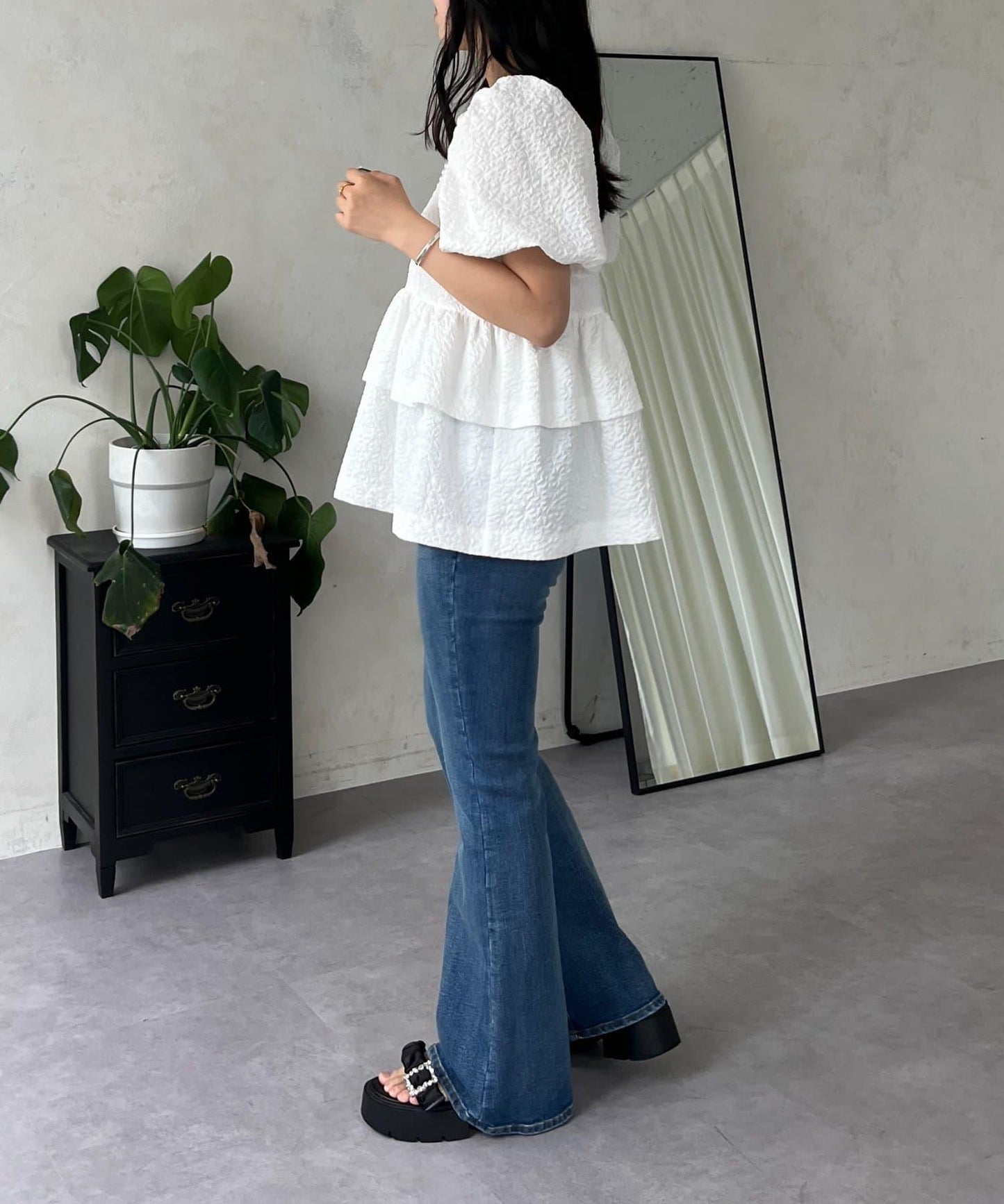 【原創LOGO貼片款】彈力喇叭牛仔褲