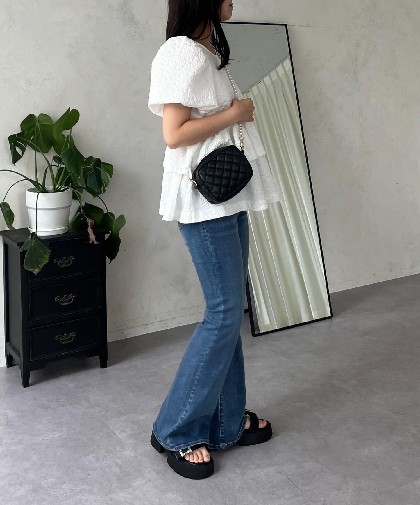 【原創LOGO貼片款】彈力喇叭牛仔褲