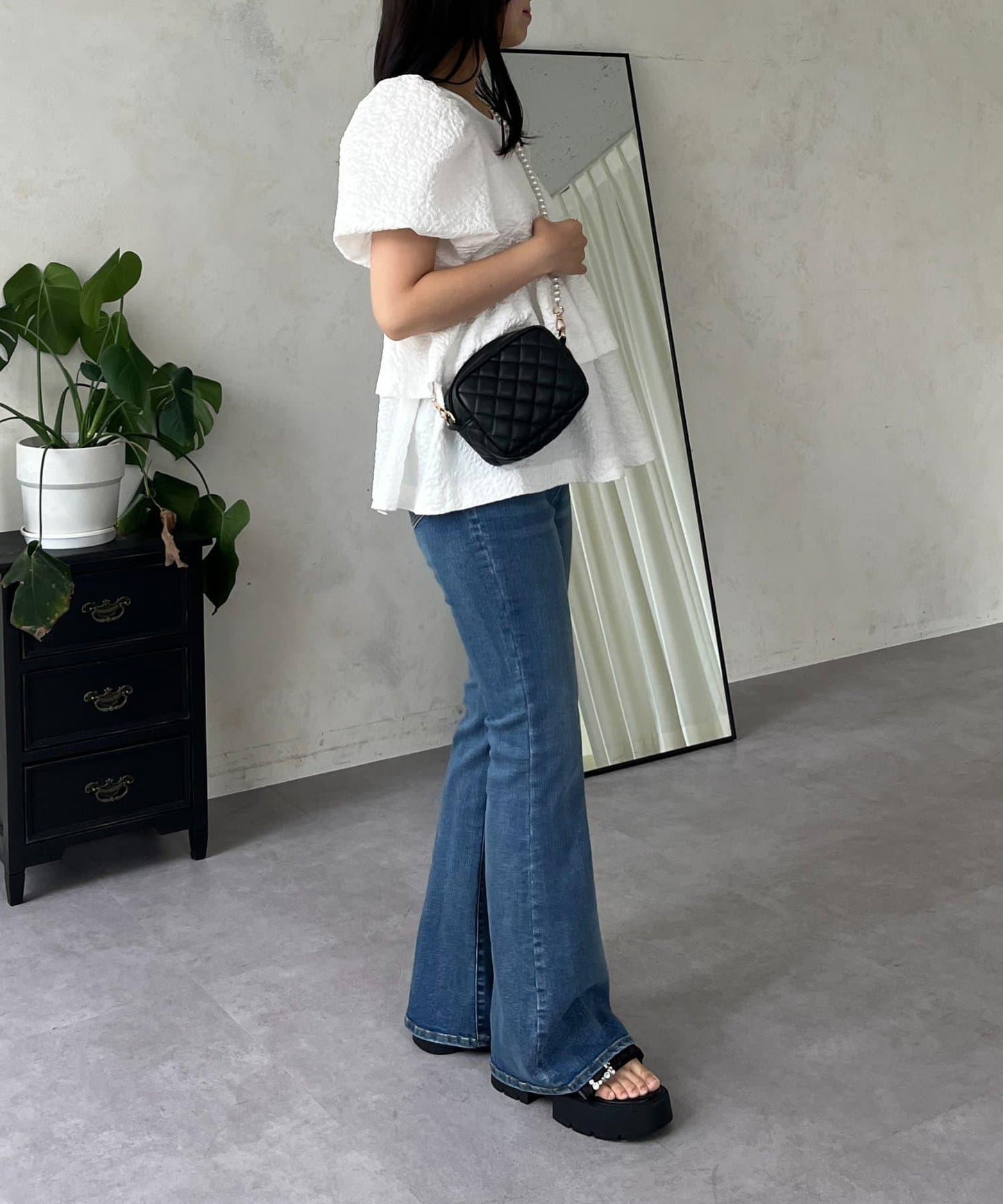 【原創LOGO貼片款】彈力喇叭牛仔褲