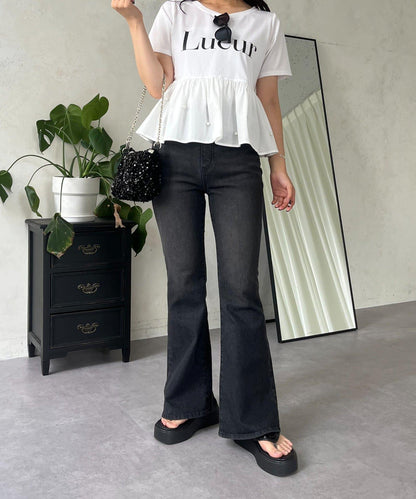 【原創LOGO貼片款】彈力喇叭牛仔褲