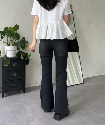 【原創LOGO貼片款】彈力喇叭牛仔褲