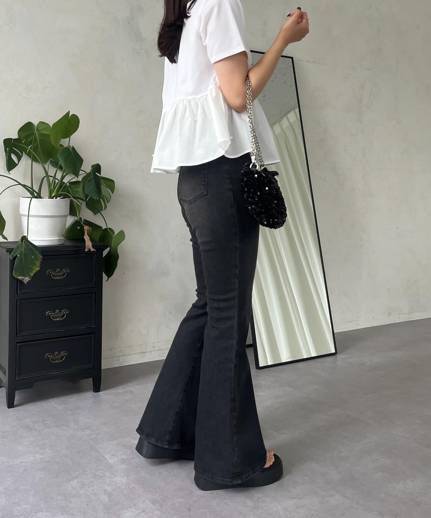 【原創LOGO貼片款】彈力喇叭牛仔褲