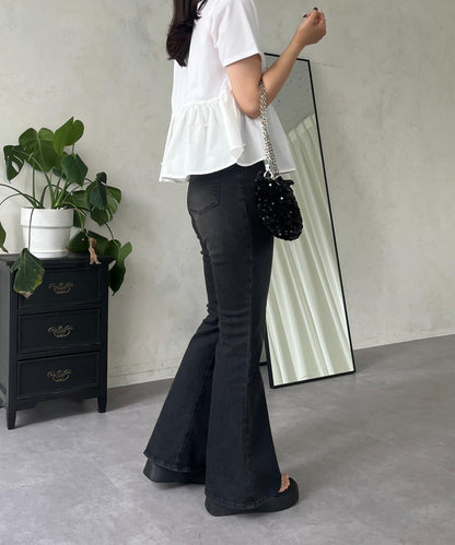 【原創LOGO貼片款】彈力喇叭牛仔褲