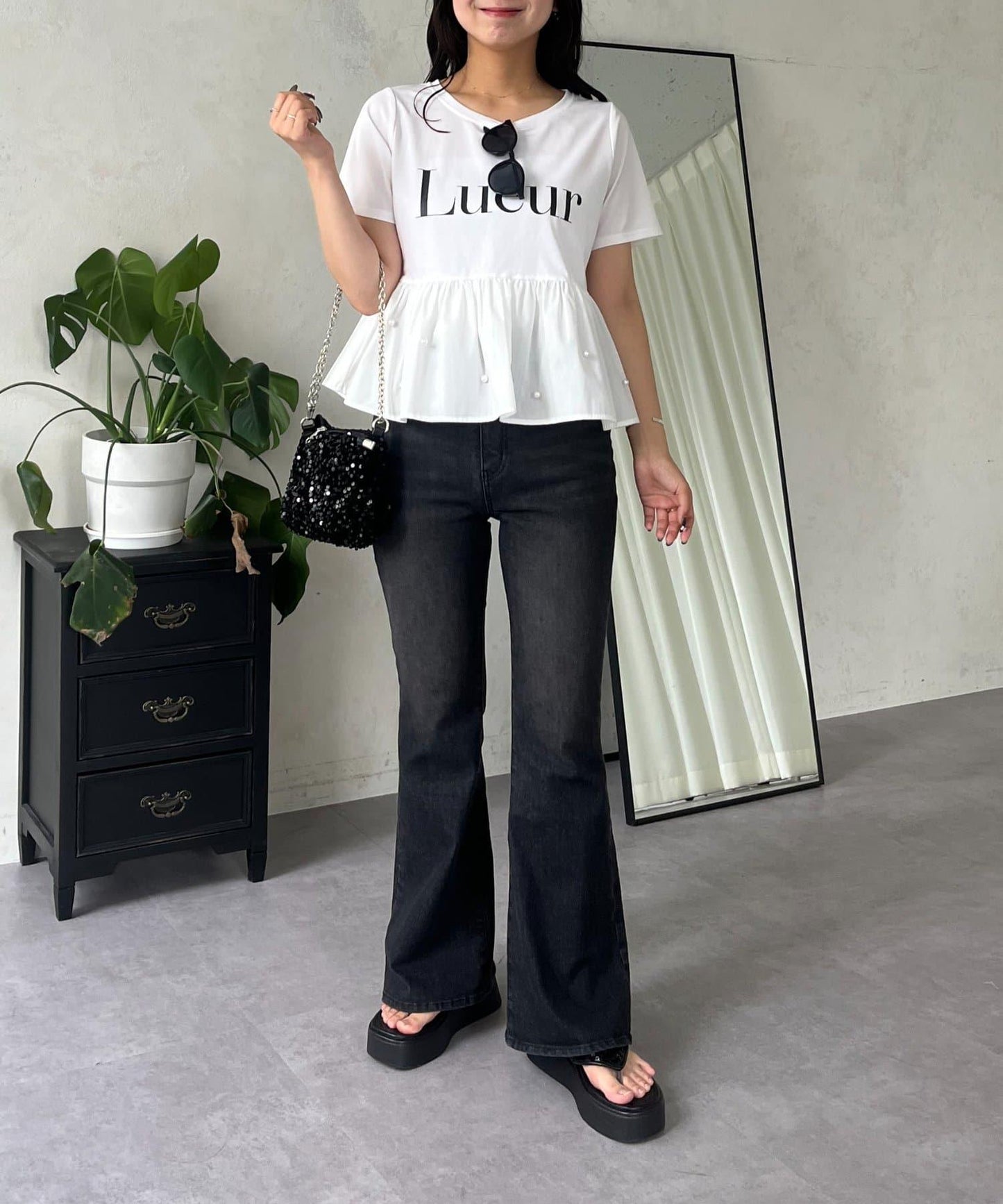 【原創LOGO貼片款】彈力喇叭牛仔褲