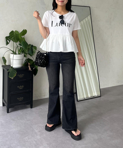 【原創LOGO貼片款】彈力喇叭牛仔褲