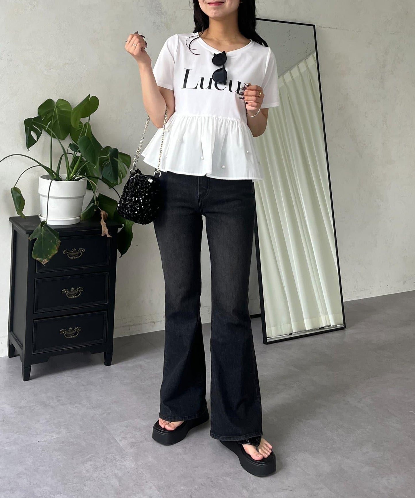 【原創LOGO貼片款】彈力喇叭牛仔褲