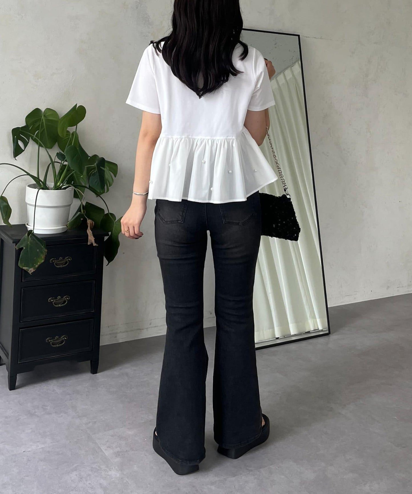 【原創LOGO貼片款】彈力喇叭牛仔褲