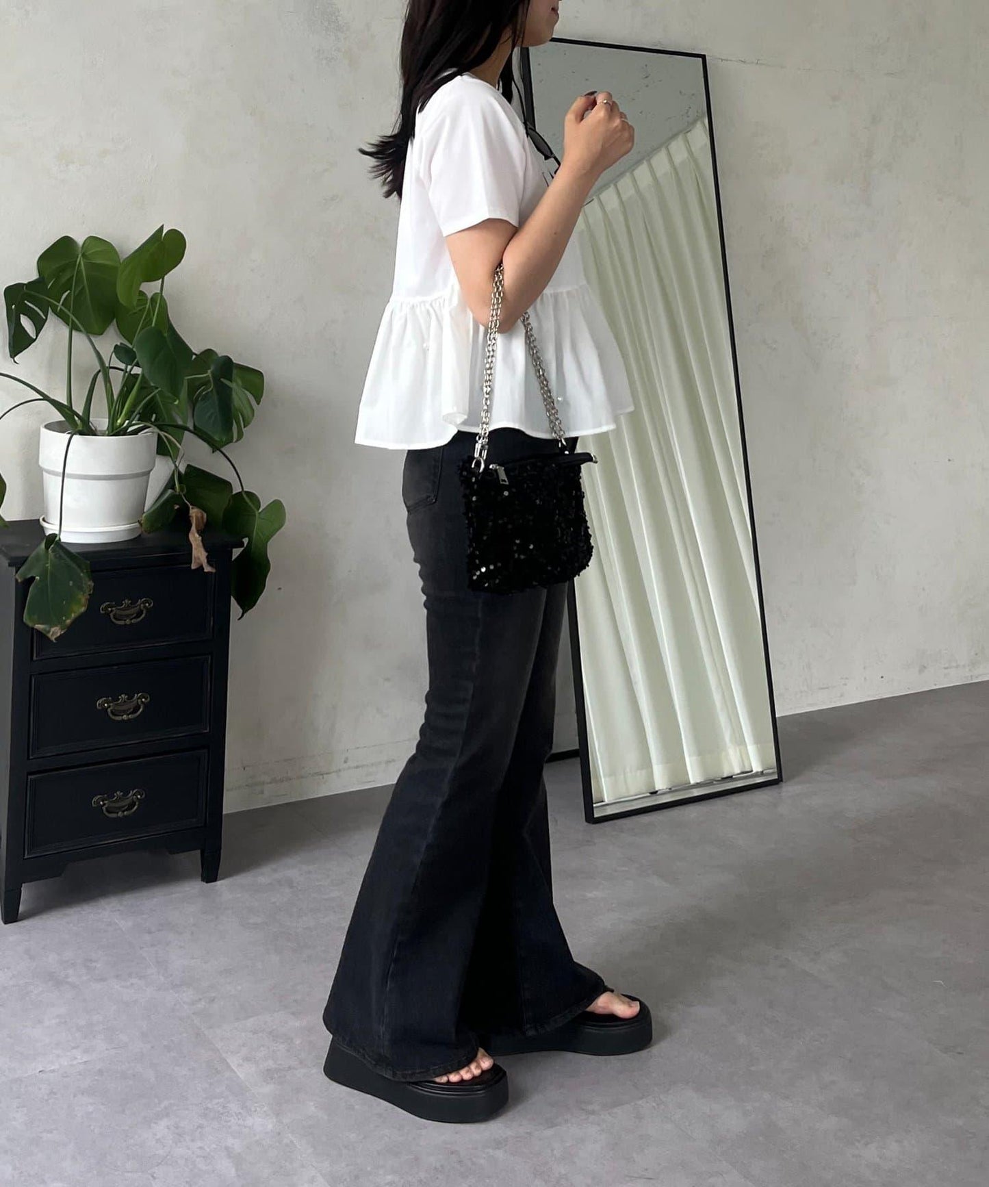 【原創LOGO貼片款】彈力喇叭牛仔褲