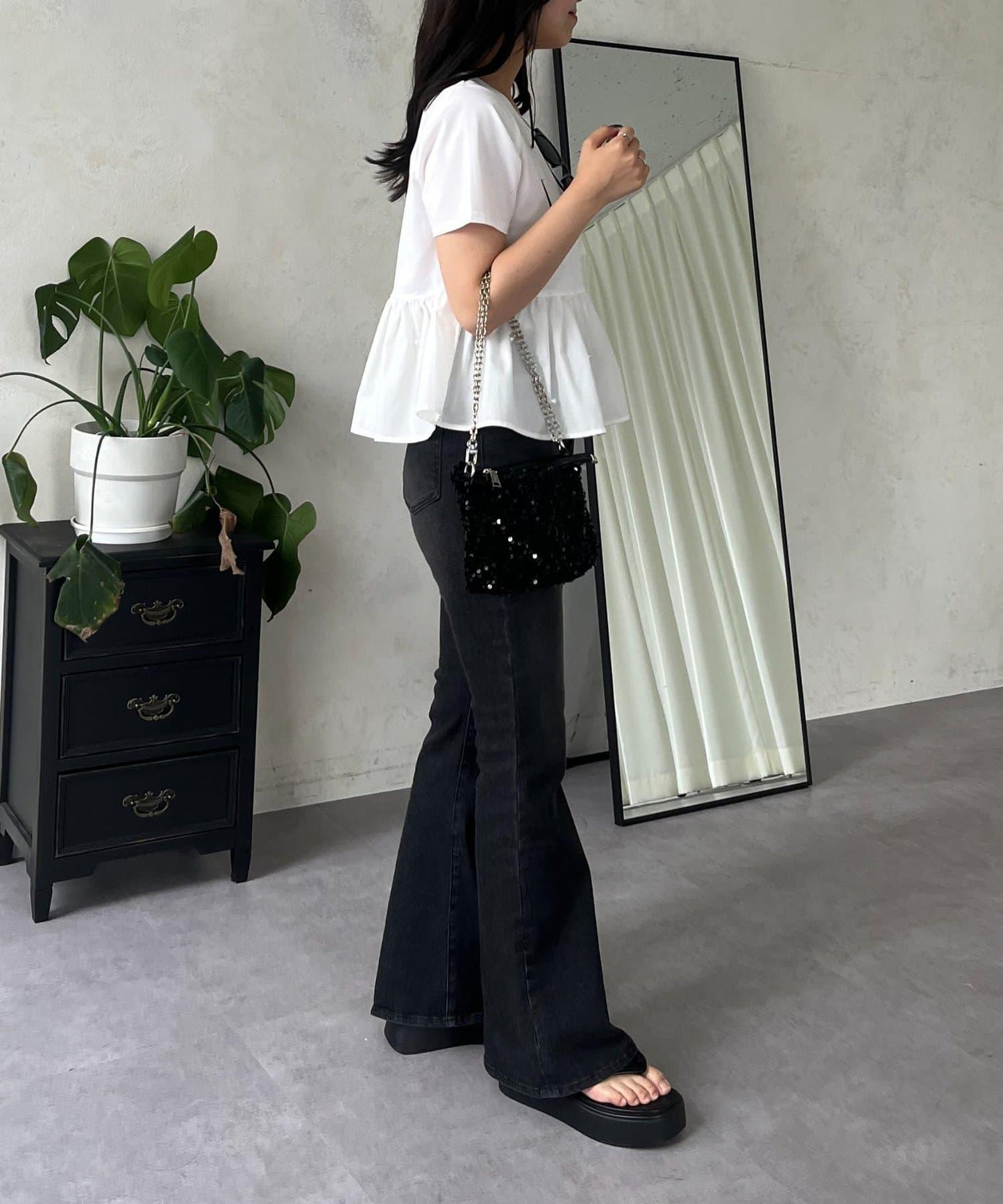 【原創LOGO貼片款】彈力喇叭牛仔褲