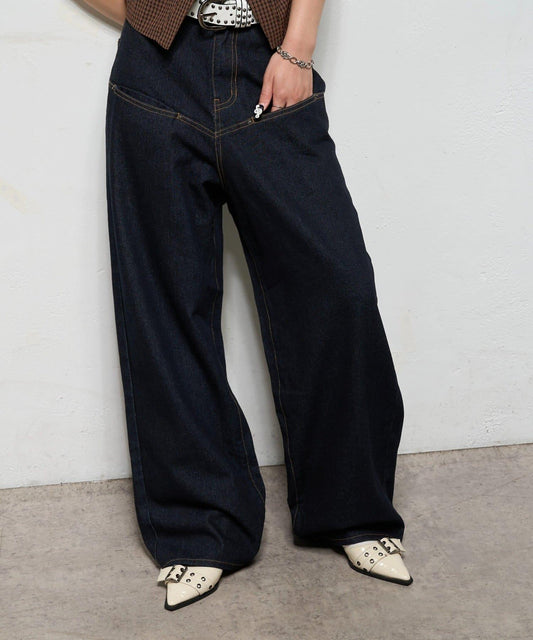 斜口袋修身牛仔褲