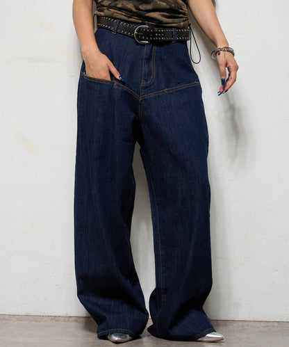 斜口袋修身牛仔褲