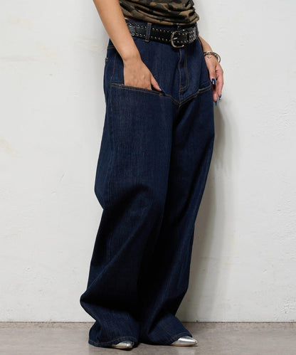 斜口袋修身牛仔褲