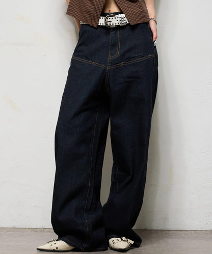 斜口袋修身牛仔褲