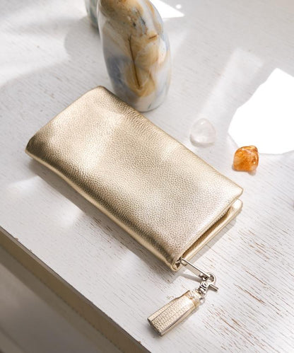 牛皮革 帶 流蘇 拉鍊 錢包