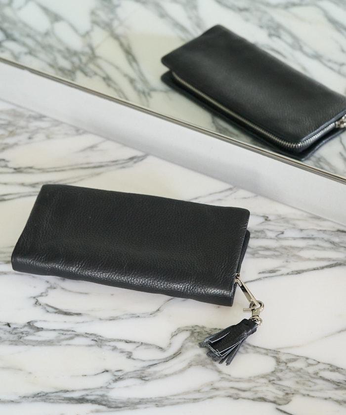 牛皮革 帶 流蘇 拉鍊 錢包