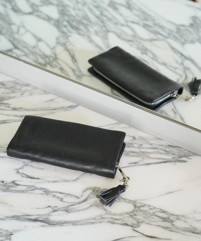 牛皮革 帶 流蘇 拉鍊 錢包