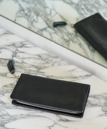 牛皮革 帶 流蘇 拉鍊 錢包