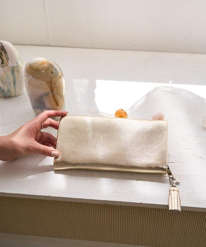 牛皮革 帶 流蘇 拉鍊 錢包