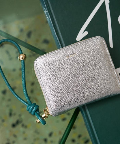 牛皮手提帶緊湊款錢包