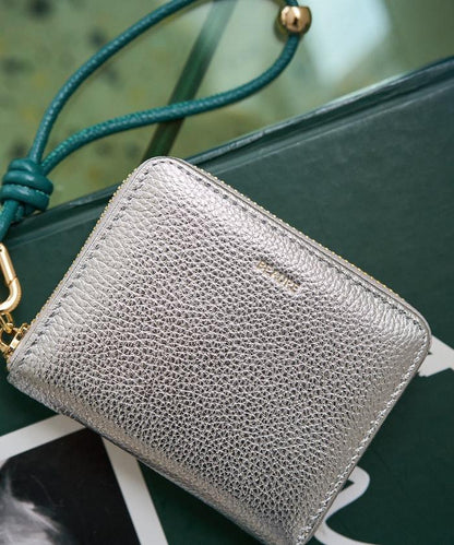 牛皮手提帶緊湊款錢包