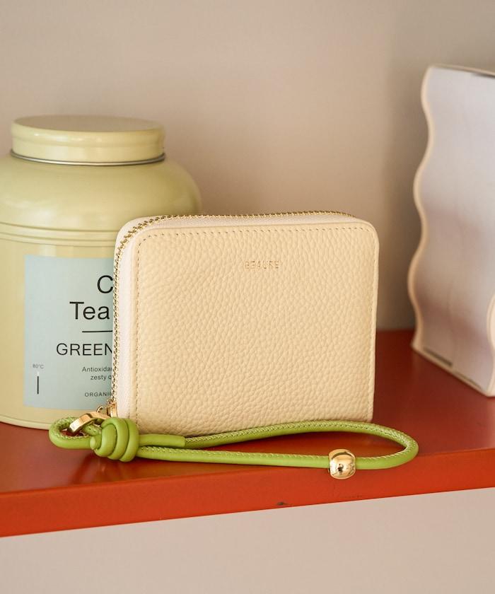 牛皮手提帶緊湊款錢包