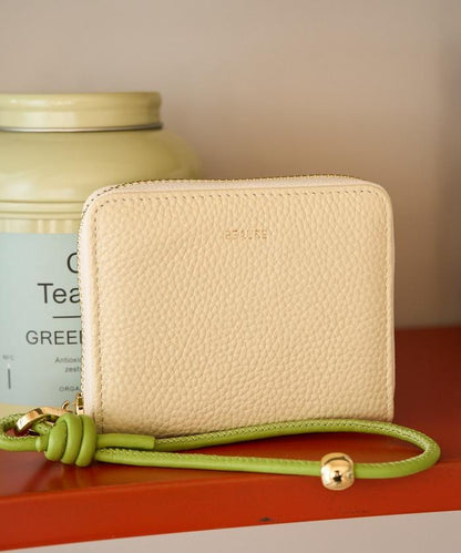 牛皮手提帶緊湊款錢包