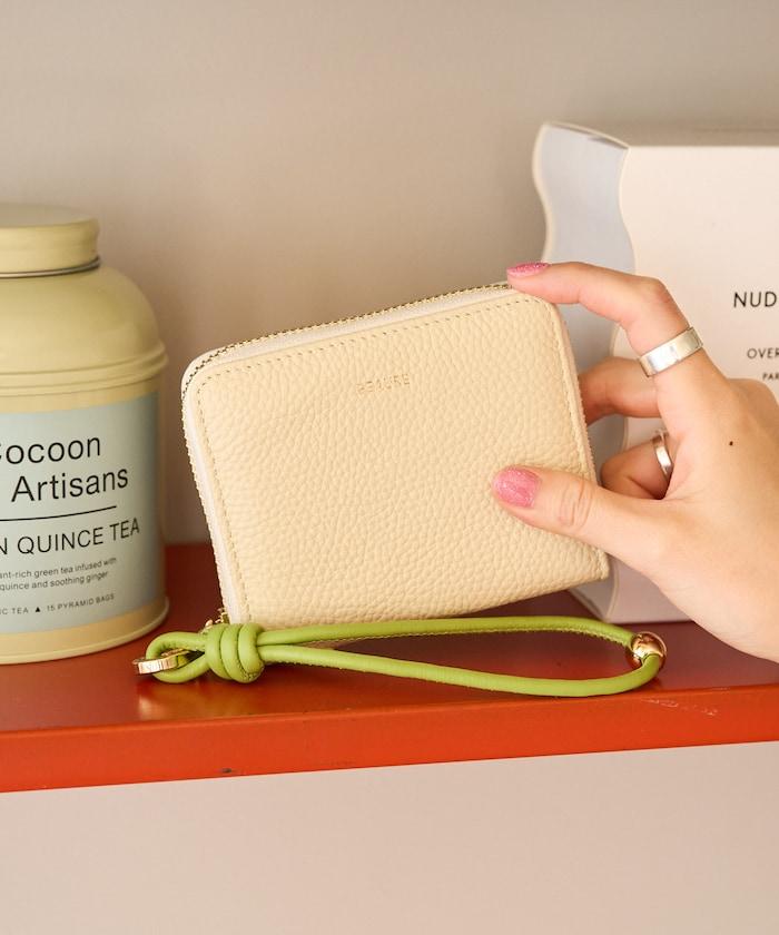 牛皮手提帶緊湊款錢包