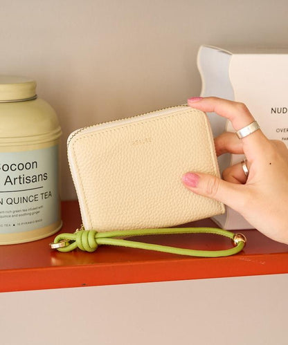 牛皮手提帶緊湊款錢包