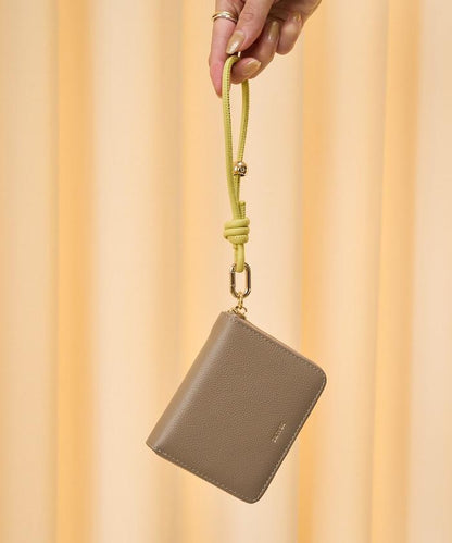 牛皮手提帶緊湊款錢包