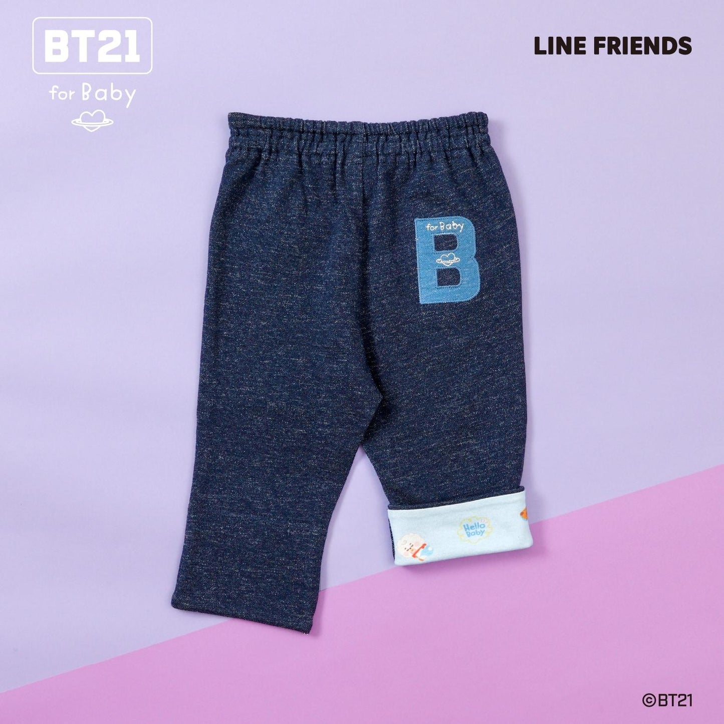《BT21》牛仔風針織斜紋七分褲