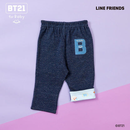 《BT21》牛仔風針織斜紋七分褲
