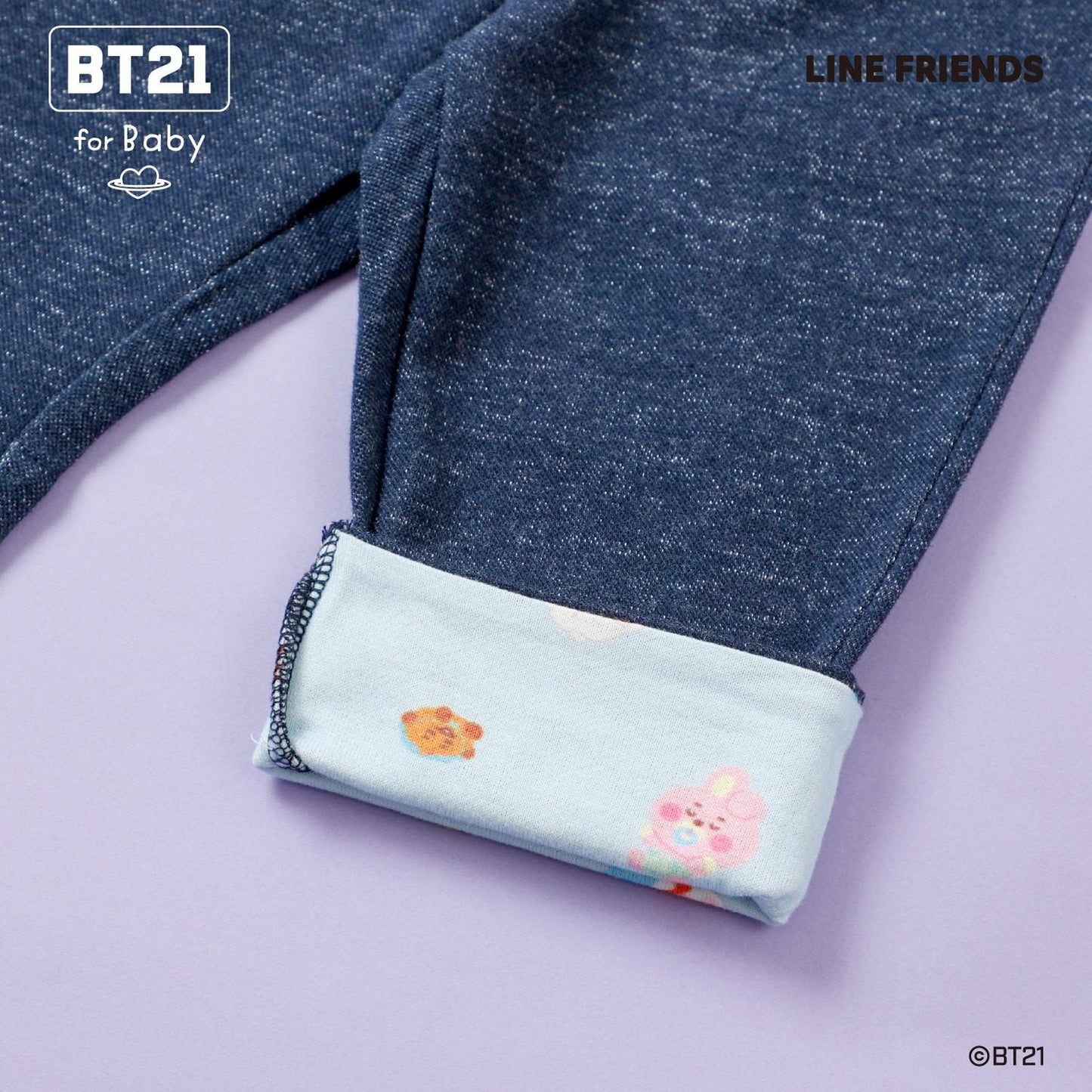 《BT21》牛仔風針織斜紋七分褲