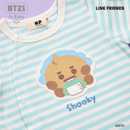 【《BT21》】貼布繡條紋短款連體衣